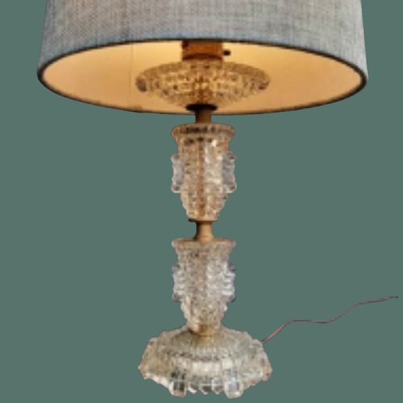 Vintage 1940s Pressed Glass Hobnail Column Lamp with Modern Fabric Shade - Picture 3 of 5